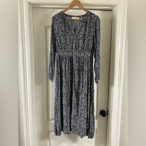 LOFT Blue Floral Long Sleeve Dress